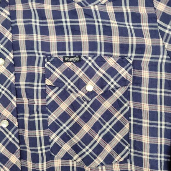 Vintage Wrangler Western Snap Shirt Large 22x30 Shadow Plaid - Picture 4 of 11